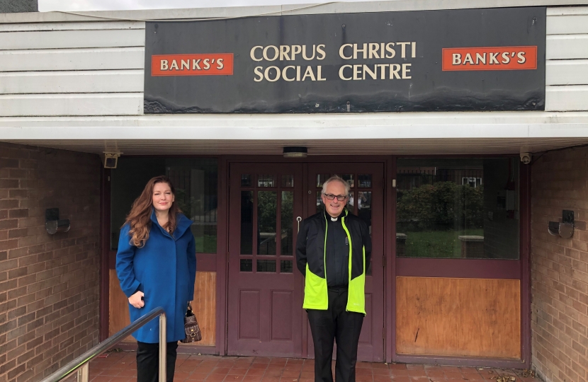 Jane and Father Stephen Goodman outside Corpus Christi Social Centre