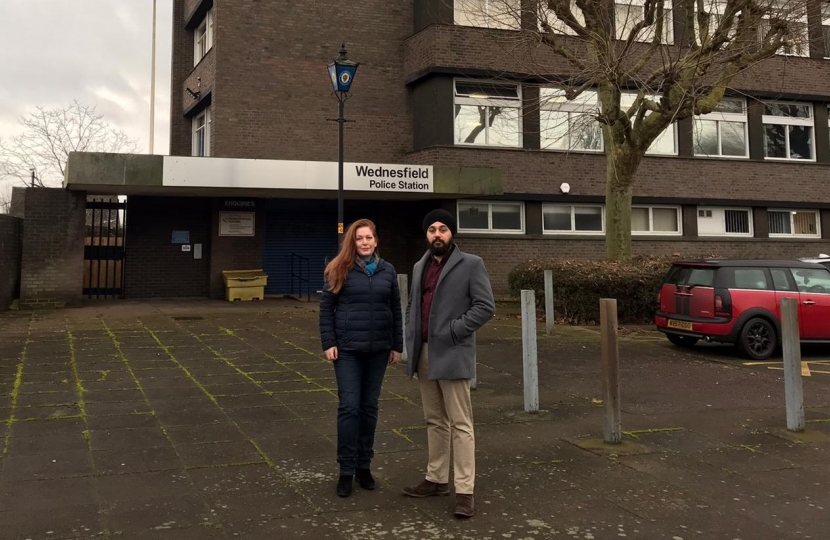 Jane with Jay Singh-Sohal outside Wednesfield Police Station