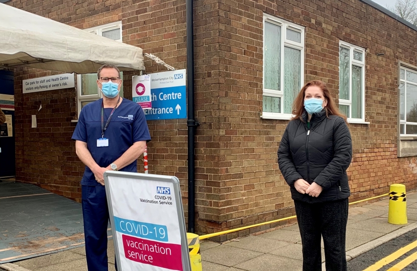 Jane with Dr John Burrell outside Alfred Squire Road Health Centre